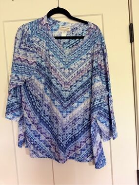 Alfred Dunner Blue & Purple Chevron V-Neck Tunic